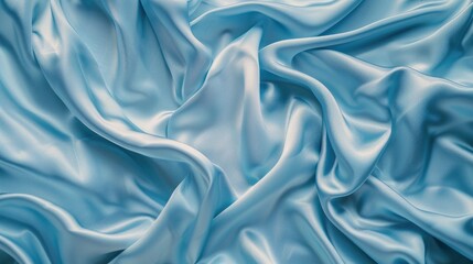 Fototapeta premium Pastel blue silk draped with satin texture viewed from above
