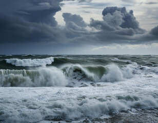 Obraz premium A storm at sea with turbulent waves