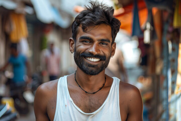 Fototapeta premium Indian handsome man smiling, singlet