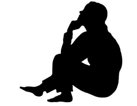 recommend clip art: Side profile portrait silhouette of a teenage girl sitting on ground thinking