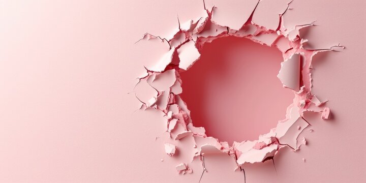 Close up view picture of the hollow pink hole on the the wall that show the breaking part of the wall that has been made from strong material yet still can be break to look through other side. AIGX03.
