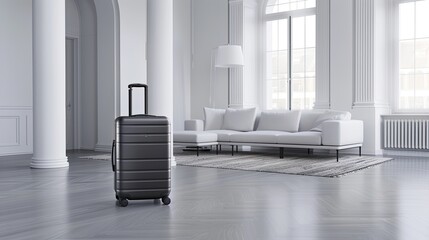 suitcases in black, silver, and blue are lined up in an airport terminal, ready for their owners to embark on their journeys