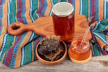 Magical honeycomb close up, Honey harvesting, honey picking. Organic honeycomb (Turkish Karakovan...