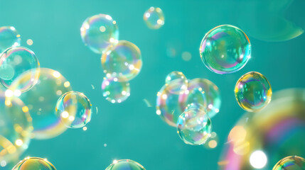 Soap bubbles on a turquoise background