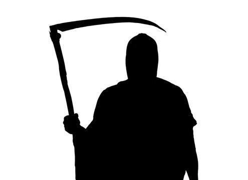 recommend clip art: angel of death, silhouette of the grim reaper with a scythe in a hood on a white background