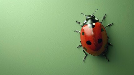  A red ladybug, on a light background, in a flat illustration style, in white letters, with a simple and minimalistic design, at a high resolution,