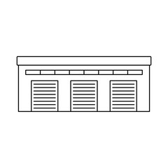 Building icon. Warehouse, garage, service. Black contour linear silhouette. Editable strokes. Front view. Vector simple flat graphic illustration. Isolated object on a white background. Isolate.