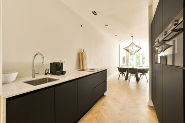 Modern kitchen and dining area in a stylish home