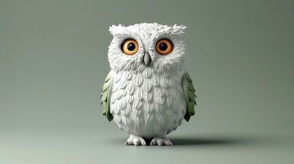 Fototapeta premium A white owl with big eyes, on a light background, in a flat illustration style, in white letters, with a simple and minimalistic design, at a high resolution,