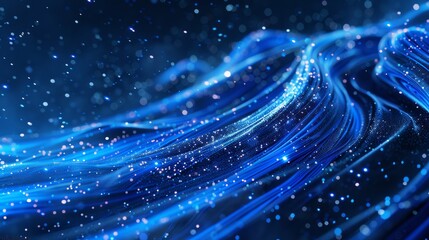 data stream follow in blue with blank dark background 