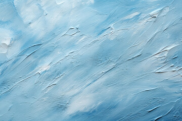 Abstract background light blue and white color gradient, textured with acrylic paint splatters and brushstrokes on canvas