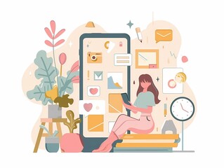 Women and Smartphones in Everyday Life Flat Illustrations