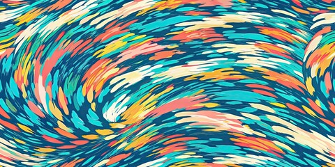 A vibrant abstract background with a blend of vivid colors like blue, green, red, and yellow, seamlessly merging in a gradient. The composition features fluid shapes such as circles, wavy lines, and c