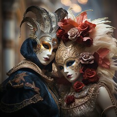 Close-up of a costume reveller poses during the Carnival in Venice, Italy.

