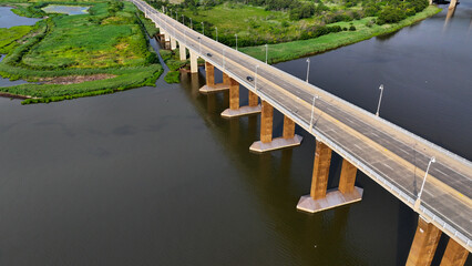 Aerial view of The Victory Bridge over the Raritan River Looking towards Sayreville, NJ