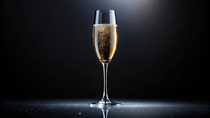 A glass of champagne is sitting on a table with a blurry background