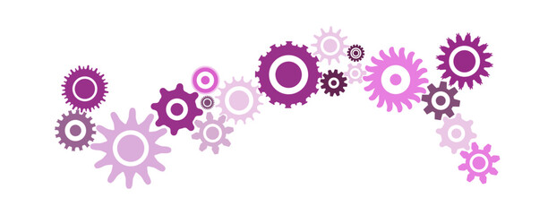 Fucsia color round business gears set vector graphic. Cogs set illustration to use for technology, complex business procedure, mechanics, engineering projects. 