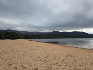 Loch Morlich, Glenmore, Scotland's only fresh water award winning beach is situated at the foot of the Cairngorms, right at the heart of the National Park