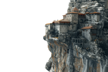 A mountain with a village on top of it