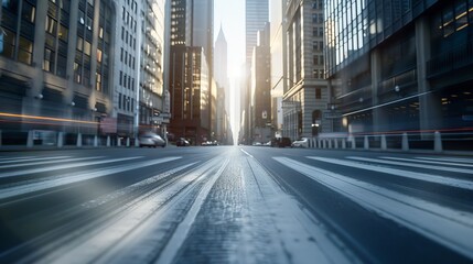side view of an empty city street in the front view, with motion blur