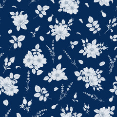 Bicolor rose, lavender floral pattern. Modern botanical design