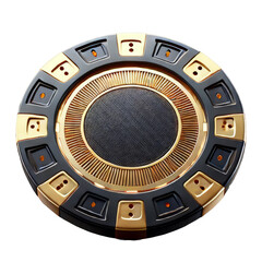 Fototapeta premium Golden and black roulette wheel on white background representing luxury casino gaming. Isoladet no background