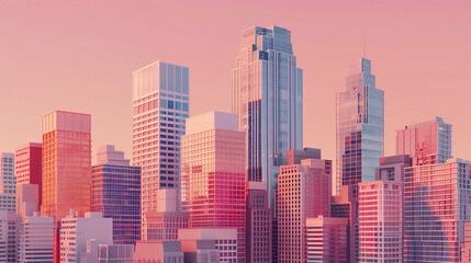 Stylized sunset view of New York City skyline illustration. Generative AI image