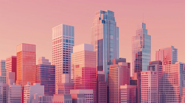 Stylized sunset view of New York City skyline illustration. Generative AI image