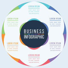 Fototapeta premium Business Infographic design 6 Steps, objects, elements or options infographic circle template for business information