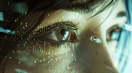 Close Up Of Woman's Eye Being Scanned By Optical Biometric Scanner Technology Future Science Fiction