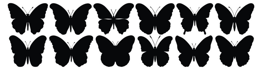 Butterfly silhouettes set, pack of vector silhouette design, isolated background