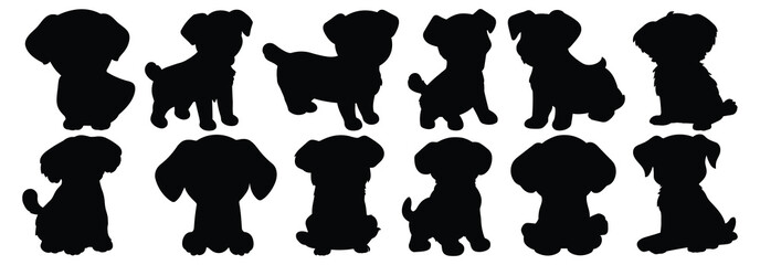 Dog silhouettes set, pack of vector silhouette design, isolated background