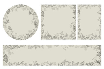 Set of beautiful vintage frames with butterflies. hand drawing. Not AI, Vector illustration