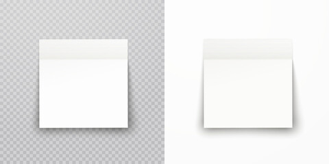 Post note paper sheet or sticky sticker with shadow isolated on transparent and white backgrounds. Vector office memo template.