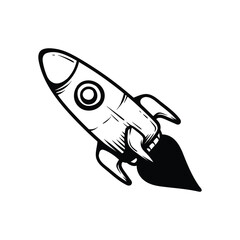 Rocket going up cartoon with hand draw vector vintage classic style