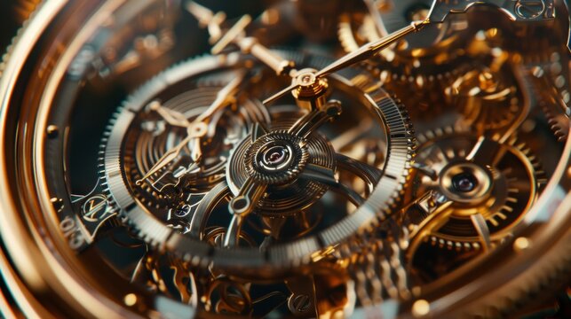 Very detailed close-up shot of a luxury shiny metallic movement.