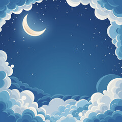 Fototapeta premium 空 月 雲 イラスト 夜空 青 星 イラスト 背景