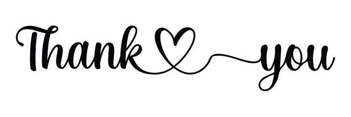 Thank you card, text or lettering. Vector script and handwritten typography. Thank you vintage style word for note, sign, banner. Isolated on white background in eps 10.