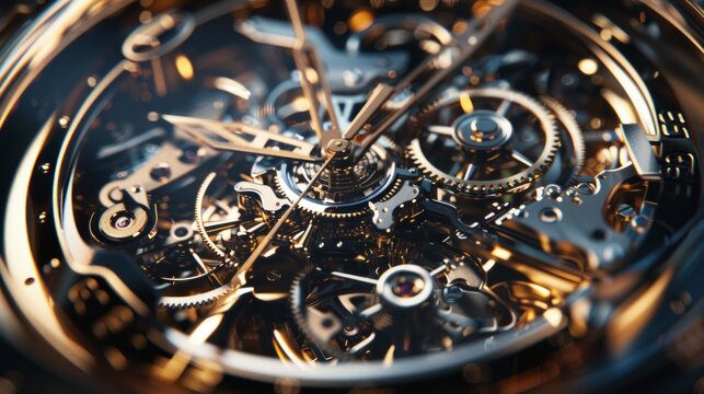 Very detailed close-up shot of a luxury shiny metallic movement.