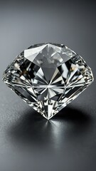 a single diamond crystal is featured on a pure grey ba background