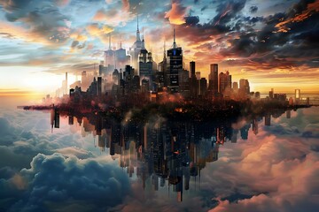 Naklejka premium Urban Dreamscape, Fusion of Reality and Fantasy