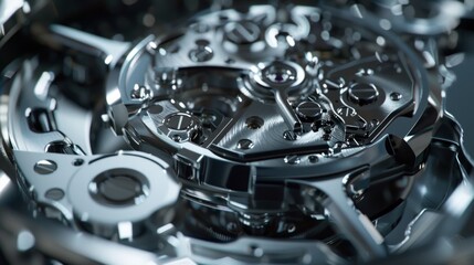 Very detailed close-up shot of the chrome movement.