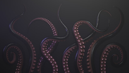 Black octopus tentacles in the dark mist. Underwater monster. 3D rendering. © Vitaly