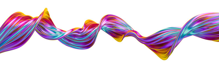 Fototapeta premium Abstract metallic colorful line flow. Isolated twisted iridescent ribbon. 3D rendered art.