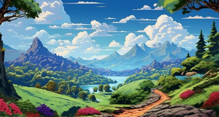 Landscape wallpaper background in Pixel art style