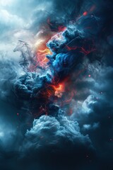 Celestial Storm: A Vivid Cloudscape Embracing Fiery Tendrils in Dusk's Glow