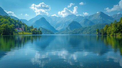 Naklejka premium Serene Mountain Lake with Reflection