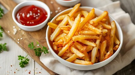 French fries at a restaurant close up