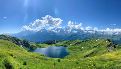 Fototapeta premium Mountain Lake with Snow-Capped Peaks