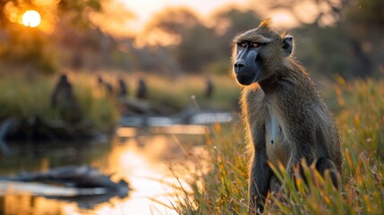 Baboon at Sunset in Africa